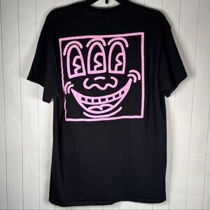 Keith Haring 3-Eyed Face Graphic Tee Loud Funky Skater Streetwear Black/Pink L